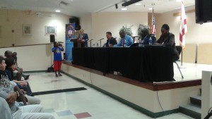 From left to right, moderator, Adam Smith, District 5 candidates Steve Kornell and Philip Garrett and District 7 candidates Winthrop "Will" Newton and Lisa Wheeler-Brown.